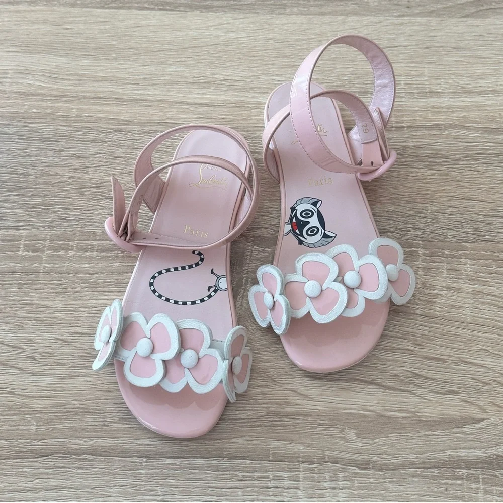 Christian Louboutin Pensatoi Light Pink Flower Leather Sandals Size 29/11‎